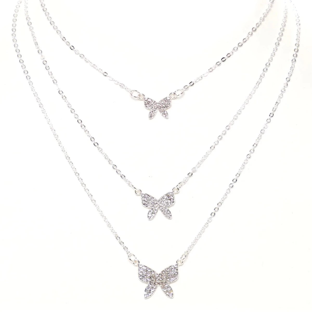 FOR HER BUTTERFLY LAYERED TENNIS CHAIN - WHITE GOLD