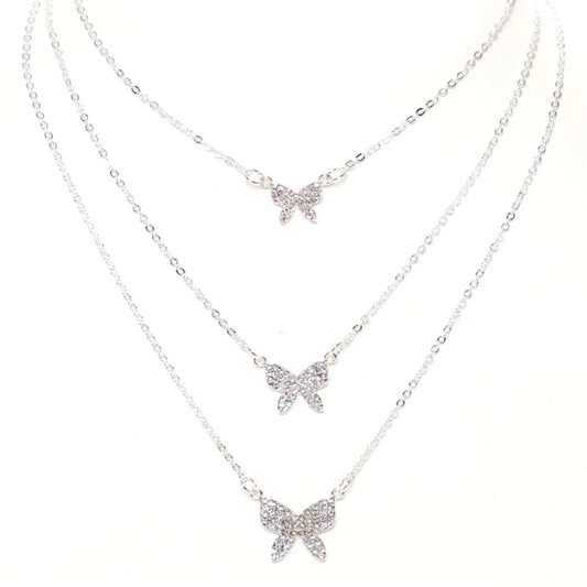 FOR HER BUTTERFLY LAYERED TENNIS CHAIN - WHITE GOLD