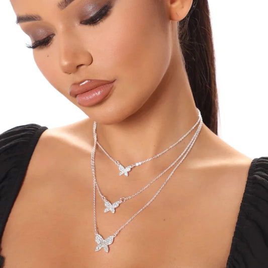 FOR HER BUTTERFLY LAYERED TENNIS CHAIN - WHITE GOLD