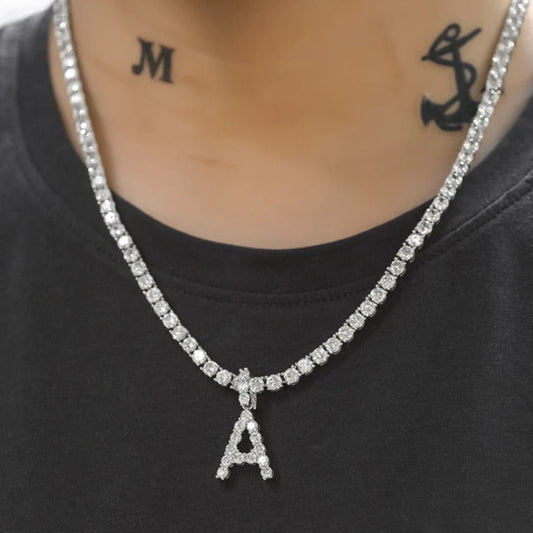 ICED OUT CUSTOM LETTER PENDANT - WHITE GOLD