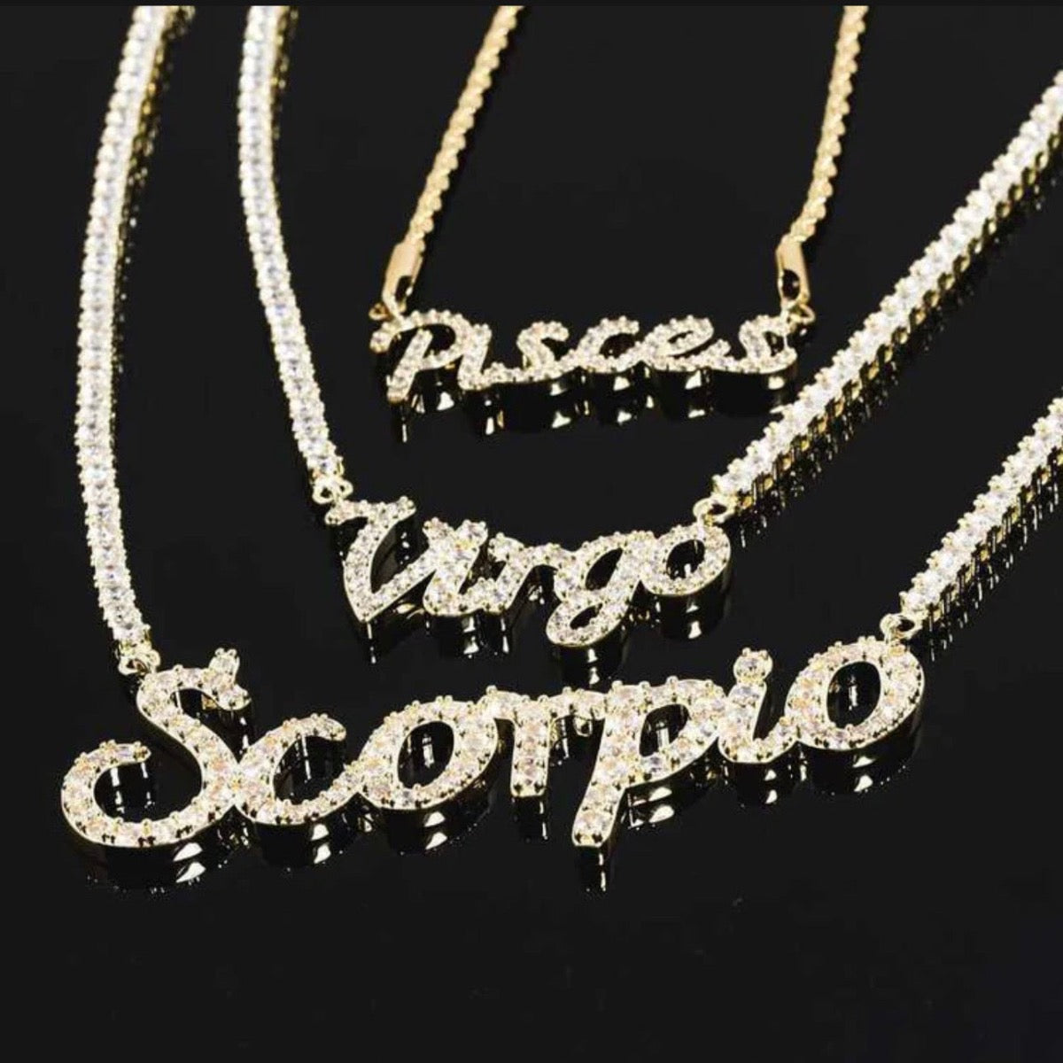 FOR HER ICED OUT CUSTOM NAME PENDANT CHAIN - YELLOW GOLD